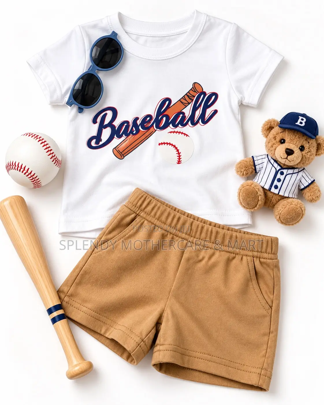 Kids' Baseball Print Two-Piece Summer Outfit