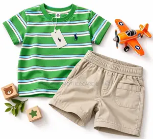 Boys' Green Striped T-Shirt and Shorts Two-Piece Set