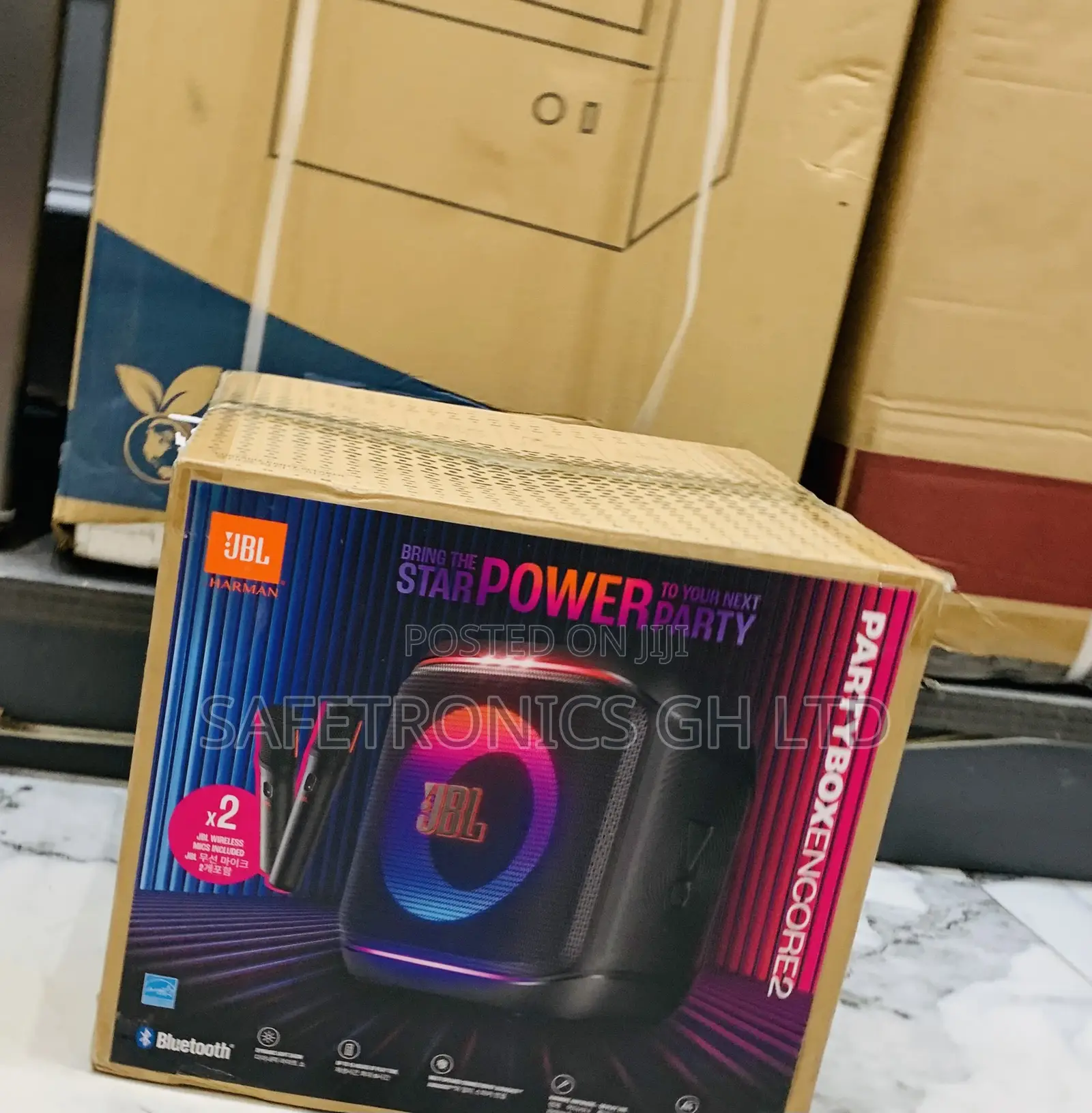 Perfect New < Encore 2 Mics Partybox Black JBL Speaker