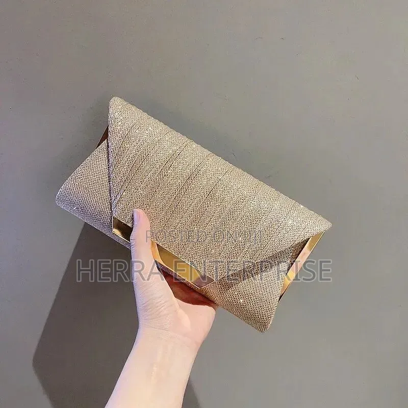 Ladies Champagne Glitter Evening Clutch Bag