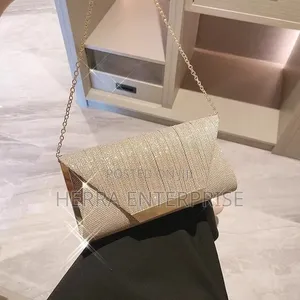 Ladies Champagne Glitter Evening Clutch Bag