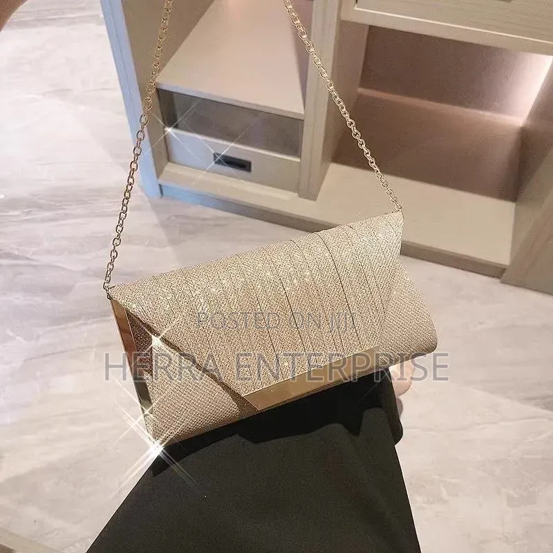 Ladies Champagne Glitter Evening Clutch Bag