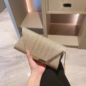 Ladies Champagne Glitter Evening Clutch Bag