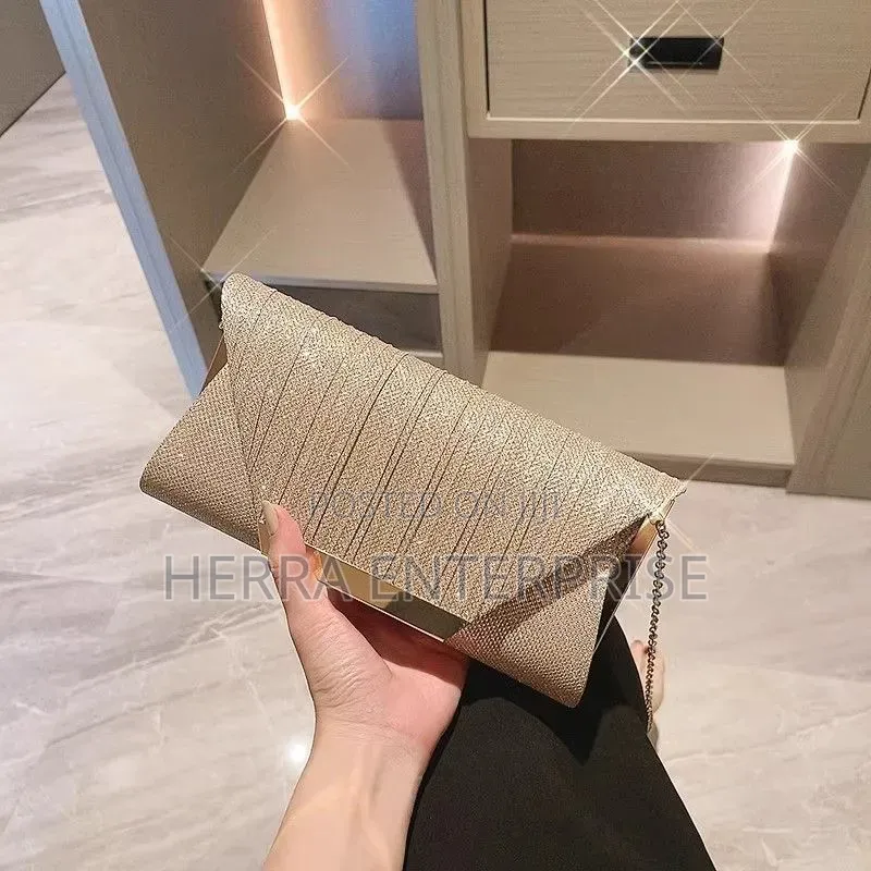Ladies Champagne Glitter Evening Clutch Bag