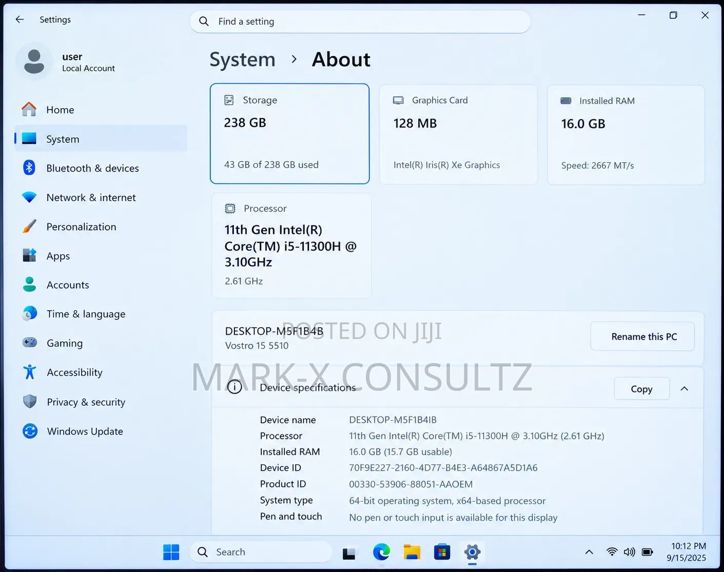 Laptop Dell Vostro 15 5510 16GB Intel Core i5 SSD 256GB