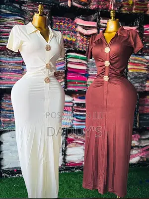 Women's Long Bodycon Polo Dress With 3 Gold Buttons