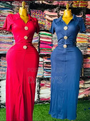 Women's Long Bodycon Polo Dress With 3 Gold Buttons