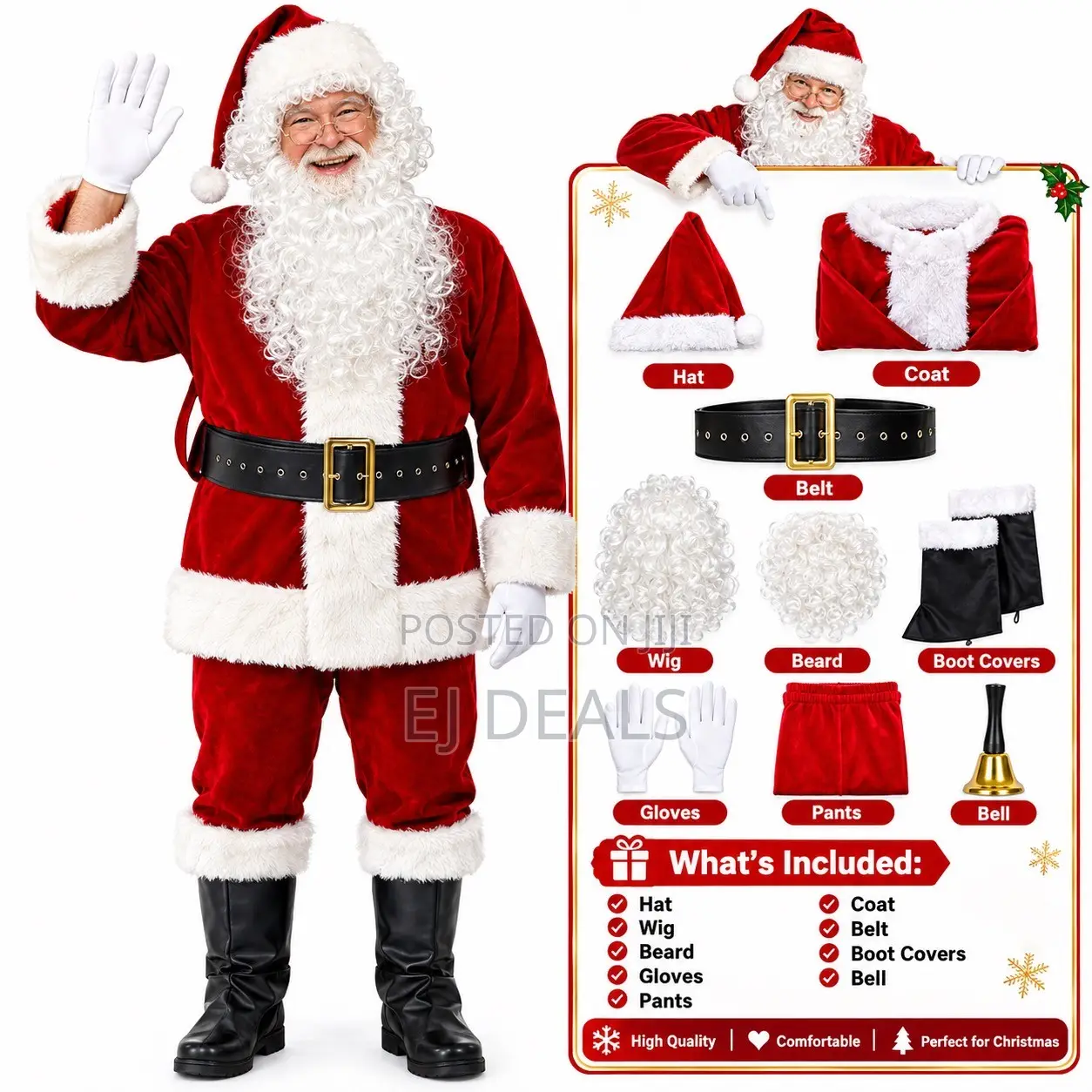 Santa Claus Costume Full Set Extra Large Velvet
