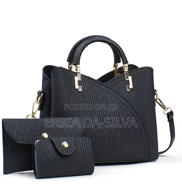 Premium 3in1 Matte Corporatee Handbag Set(black and Grey)