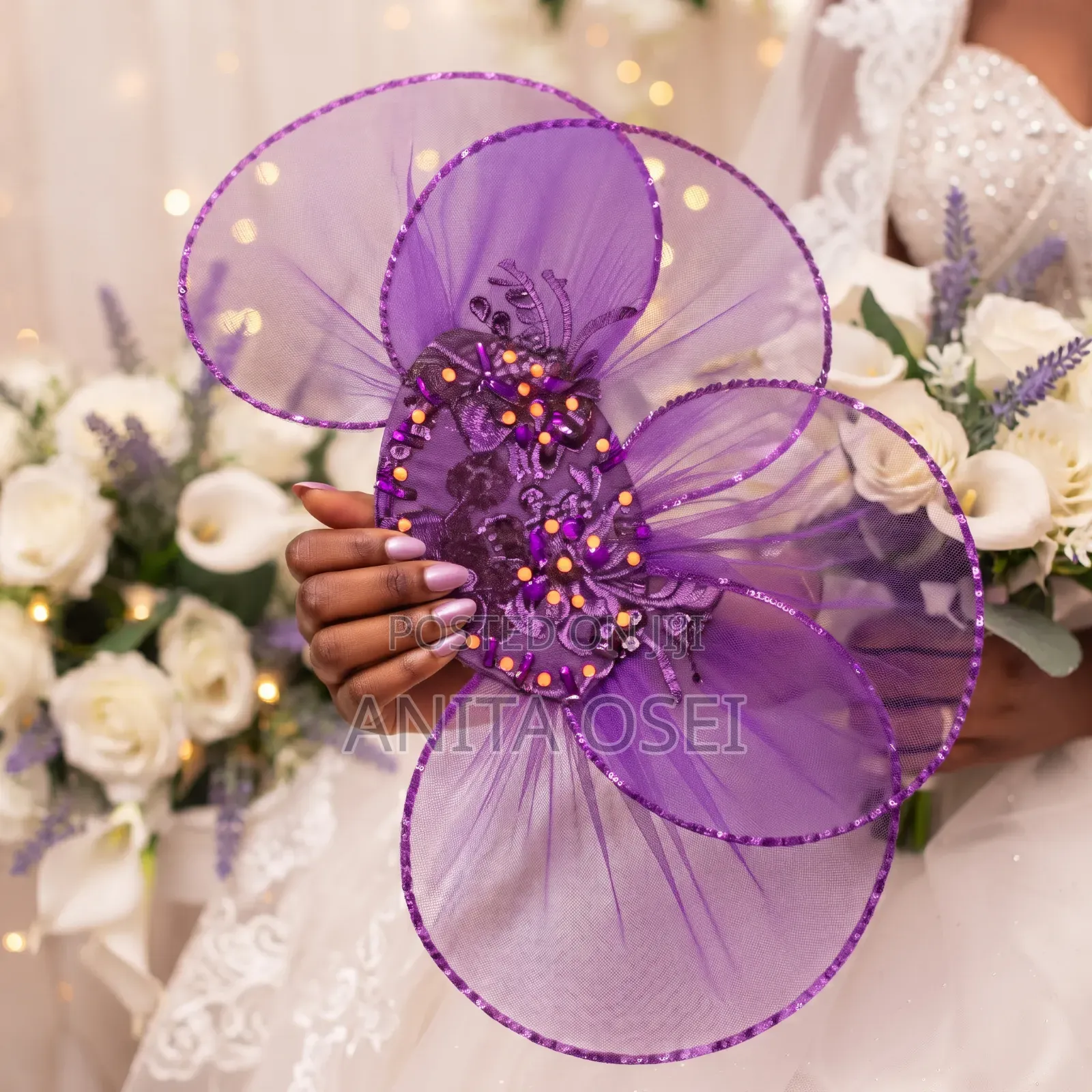 Elegant Decorative Handheld Fans – Purple & White