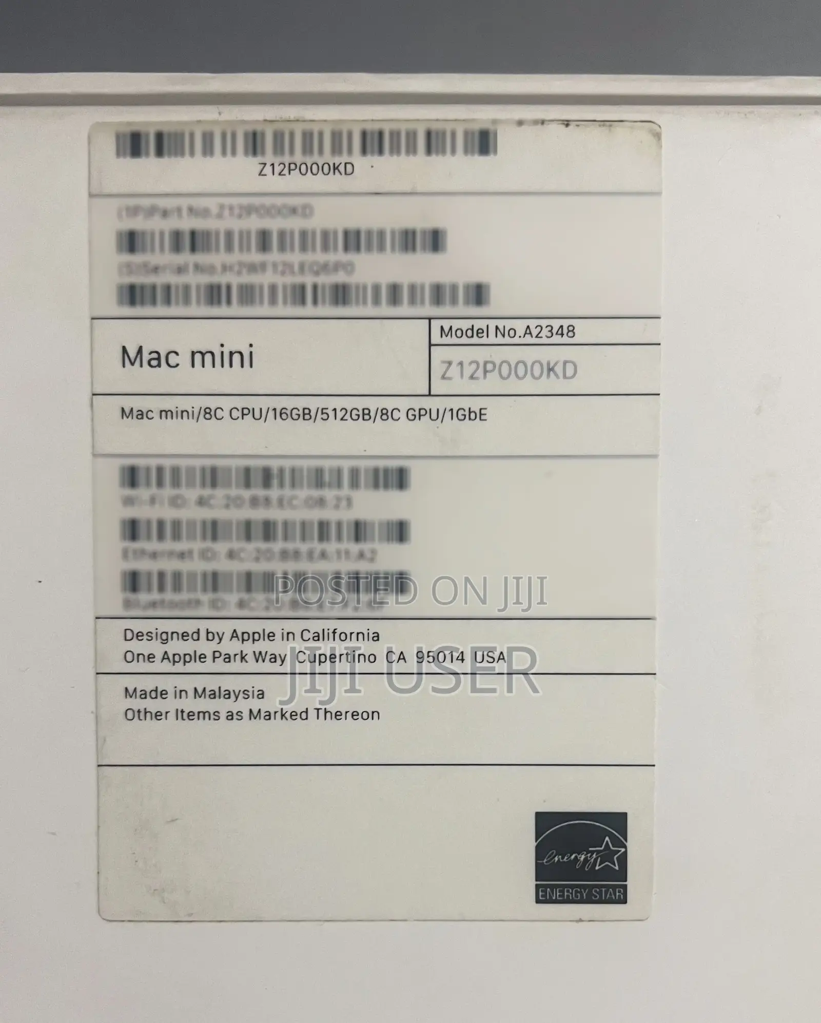Desktop Computer Apple Mac Mini 16GB Apple M1 SSD 512GB