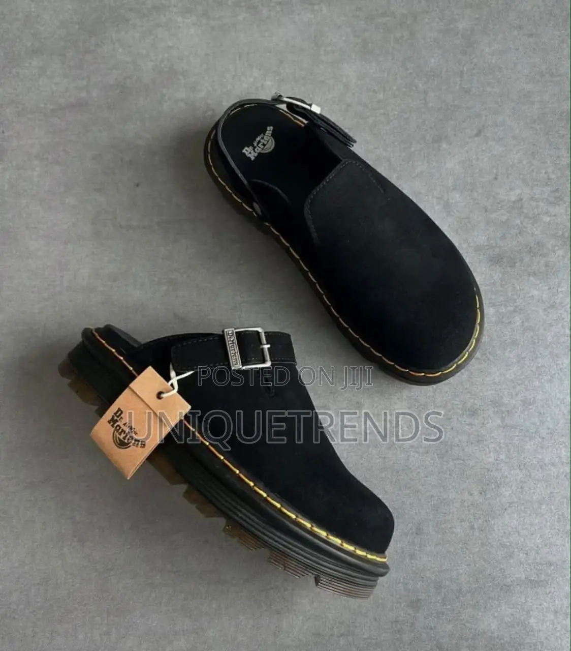 DR. MARTENS ZEBZAG Suede Mules (Black)