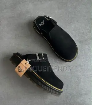 DR. MARTENS ZEBZAG Suede Mules (Black)