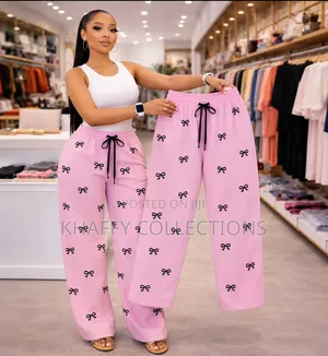 Cute Bow Palazzo Pants Pink