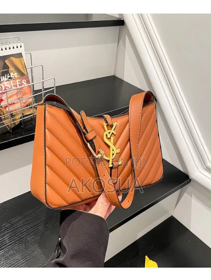 Brown Quilted Shoulder Bag With Gold Chain - Designer Inspired