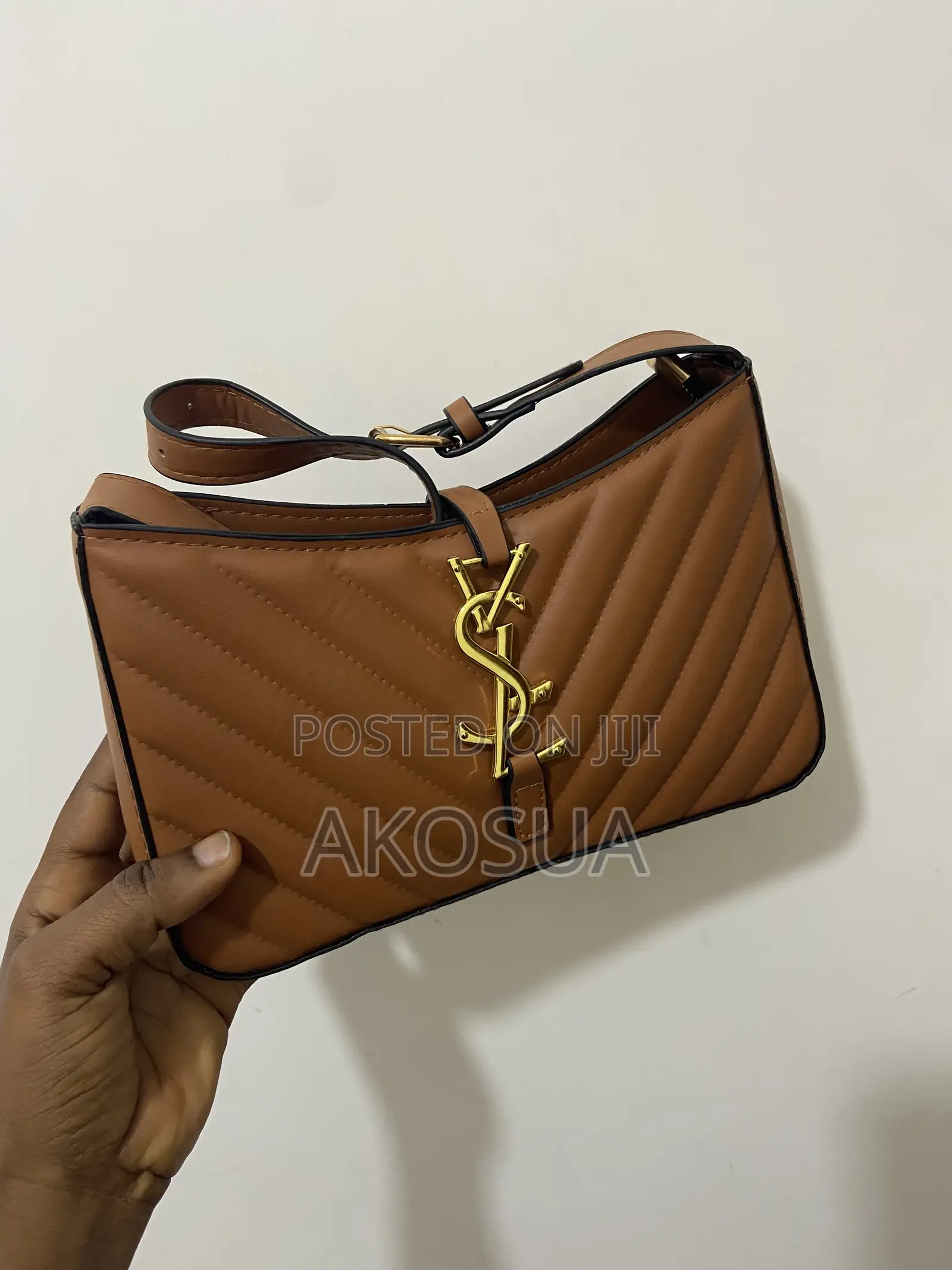 Brown Quilted Shoulder Bag With Gold Chain - Designer Inspired