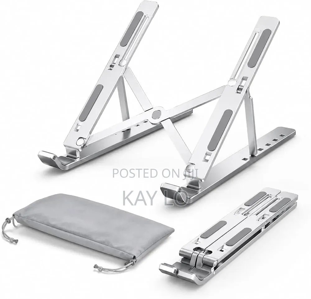 Adjustable Metallic Laptop Stand With Free Pouch