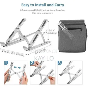 Adjustable Metallic Laptop Stand With Free Pouch