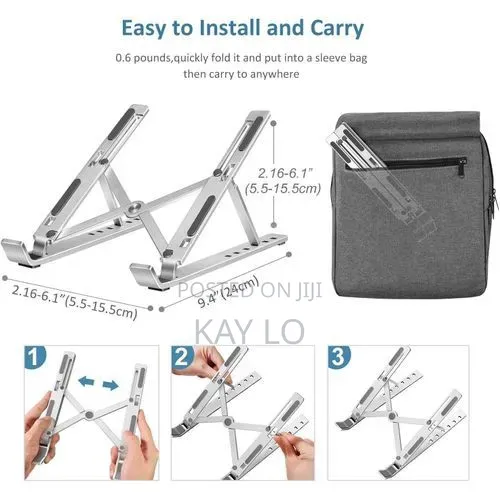 Adjustable Metallic Laptop Stand With Free Pouch