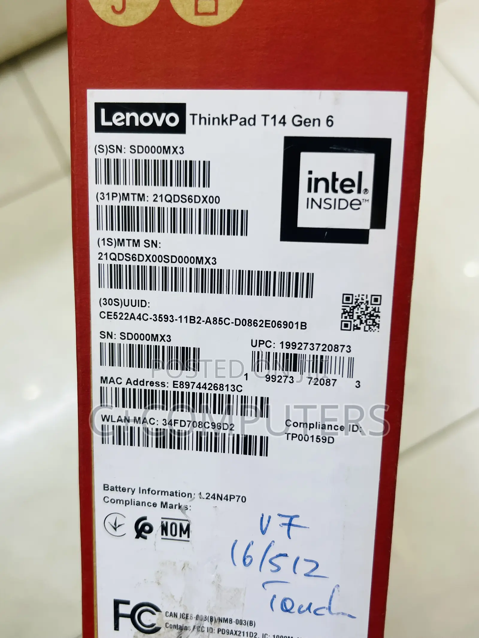 New Laptop Lenovo ThinkPad T14 16GB Intel Core Ultra 7 SSD 512GB