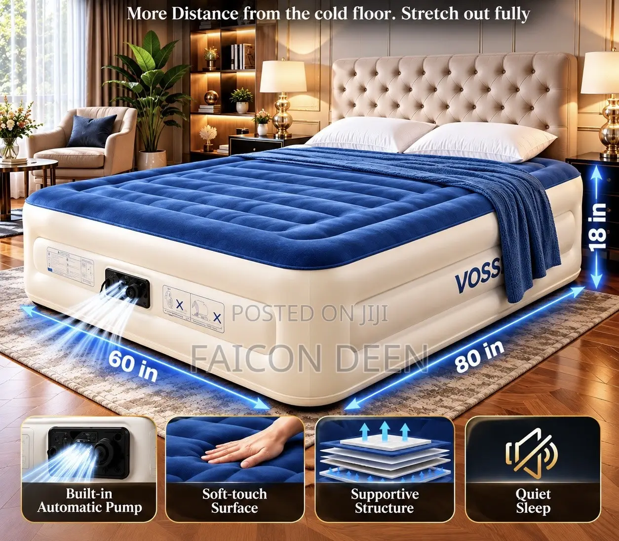 The Perfect Extra Bed; Inflatable Double Size Inbuilt Pump Air Mattres