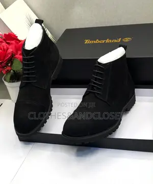 Black Suede Lace-Up Service/Cap-Toe Boots With a Chunky Lug Sole