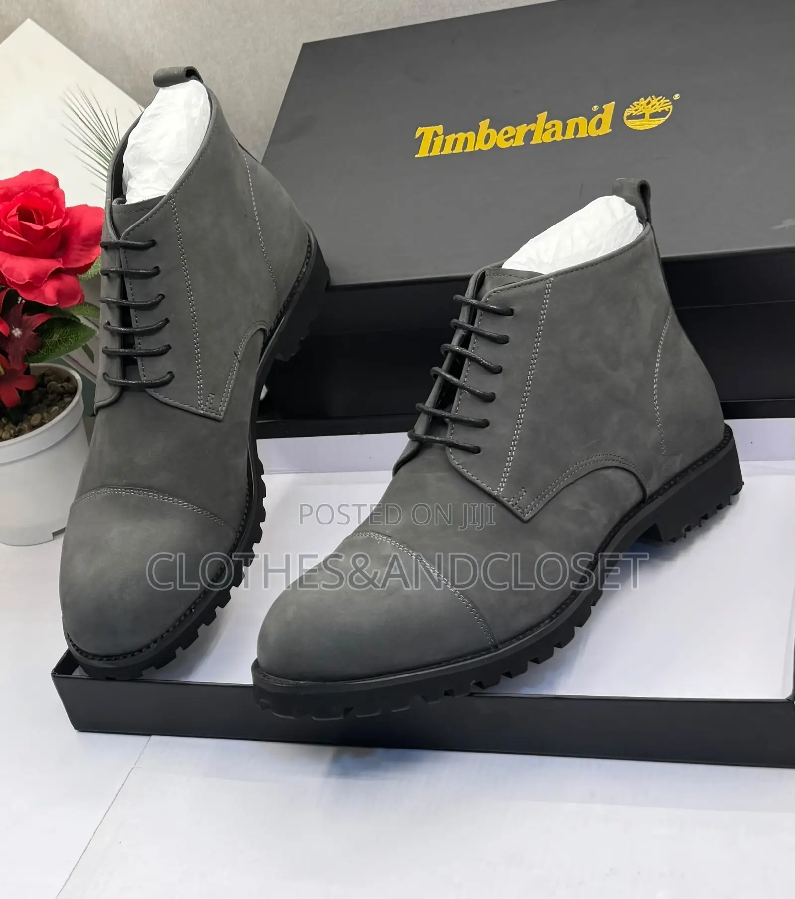 Grey Matte Leather Cap-Toe Ankle Boots With Black Lacesthick Lug Soles