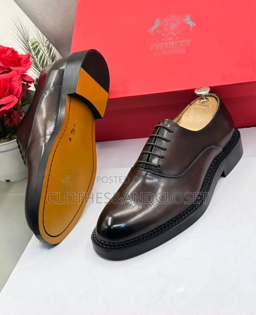 Brown, Full-Grain Genuine Leather Lace-Up Oxford Dress Shoes