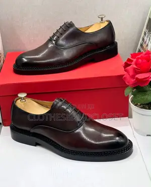 Brown, Full-Grain Genuine Leather Lace-Up Oxford Dress Shoes