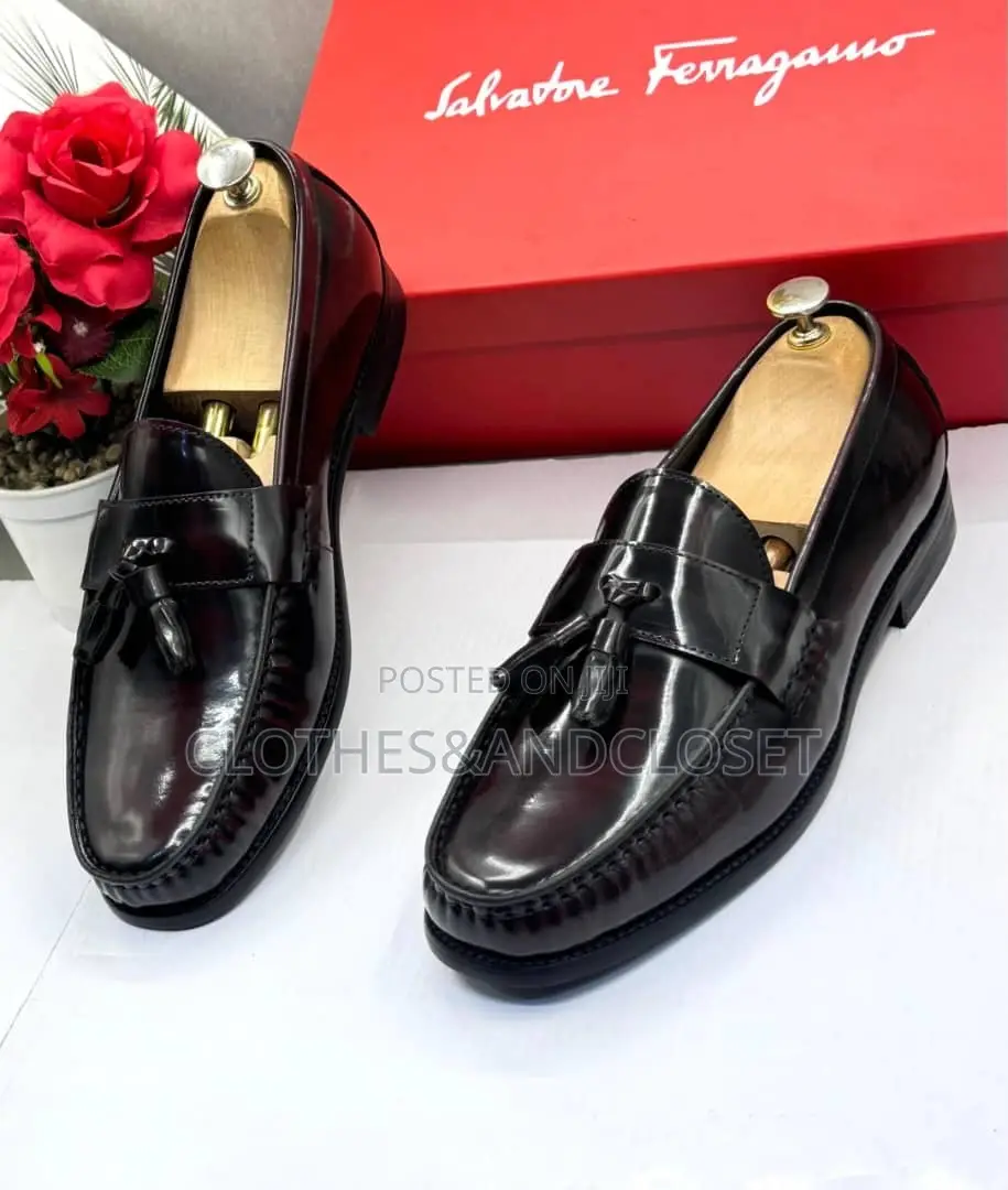 Glossy, Dark Burgundy/Coffee-Black Men's Tassel Loafers