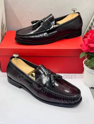 Glossy, Dark Burgundy/Coffee-Black Men's Tassel Loafers