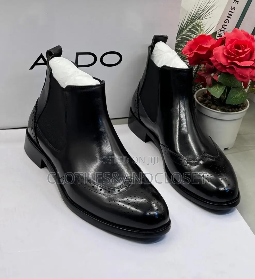 Black Leather Wingtip Brogue Chelsea Boots Branded With Aldo