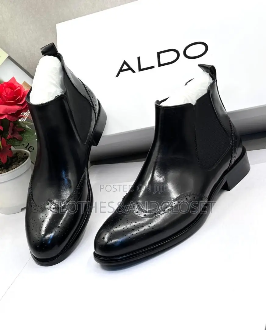 Black Leather Wingtip Brogue Chelsea Boots Branded With Aldo