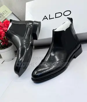 Black Leather Wingtip Brogue Chelsea Boots Branded With Aldo