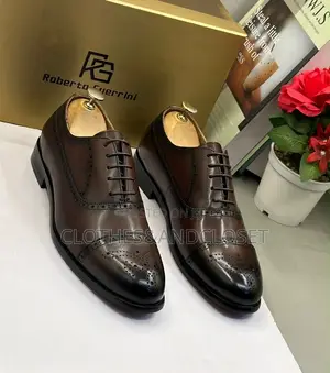 Brown Leather Semi-Brogue Oxford Dress Shoes Featuring a Cap-Toe
