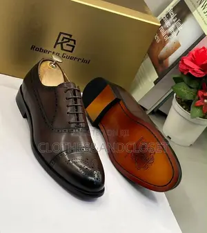 Brown Leather Semi-Brogue Oxford Dress Shoes Featuring a Cap-Toe