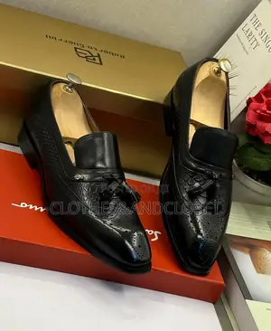 Black Leather Tassel Loafers With Wingtip Brogue Crocodile-Embossed