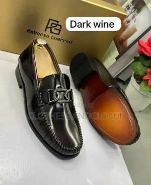 Dark Wine Leather Horsebit Loafers With a Glossy Finish.