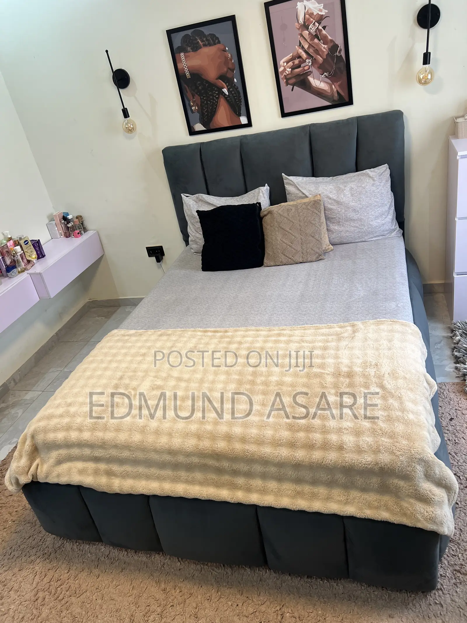 Slightly Used Double Bed Mattress With Bed Frame and a Side Carbinet