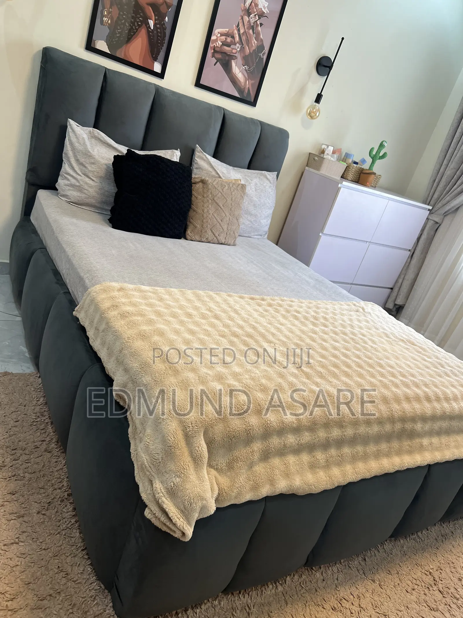 Slightly Used Double Bed Mattress With Bed Frame and a Side Carbinet