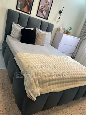 Slightly Used Double Bed Mattress With Bed Frame and a Side Carbinet