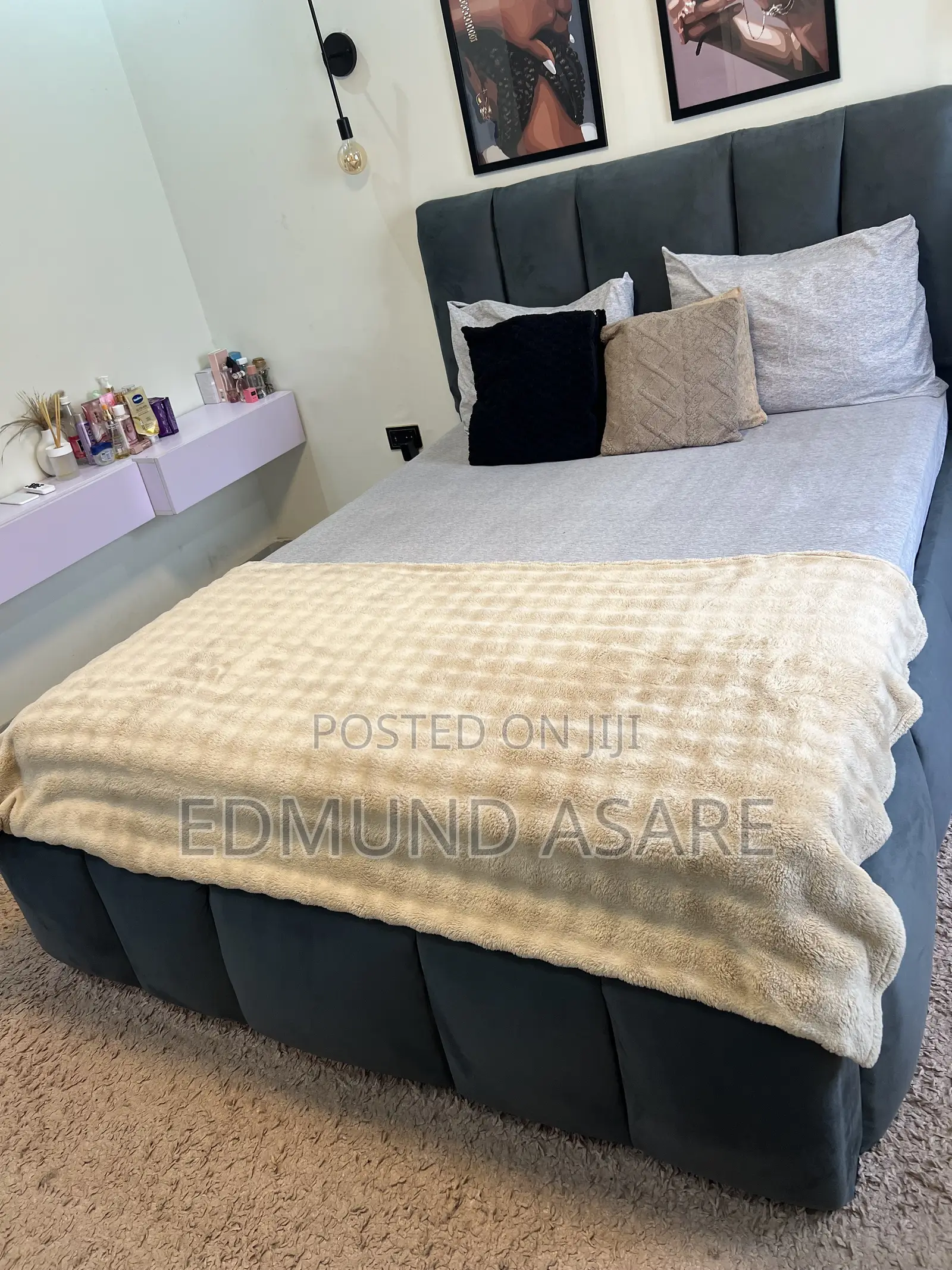 Slightly Used Double Bed Mattress With Bed Frame and a Side Carbinet