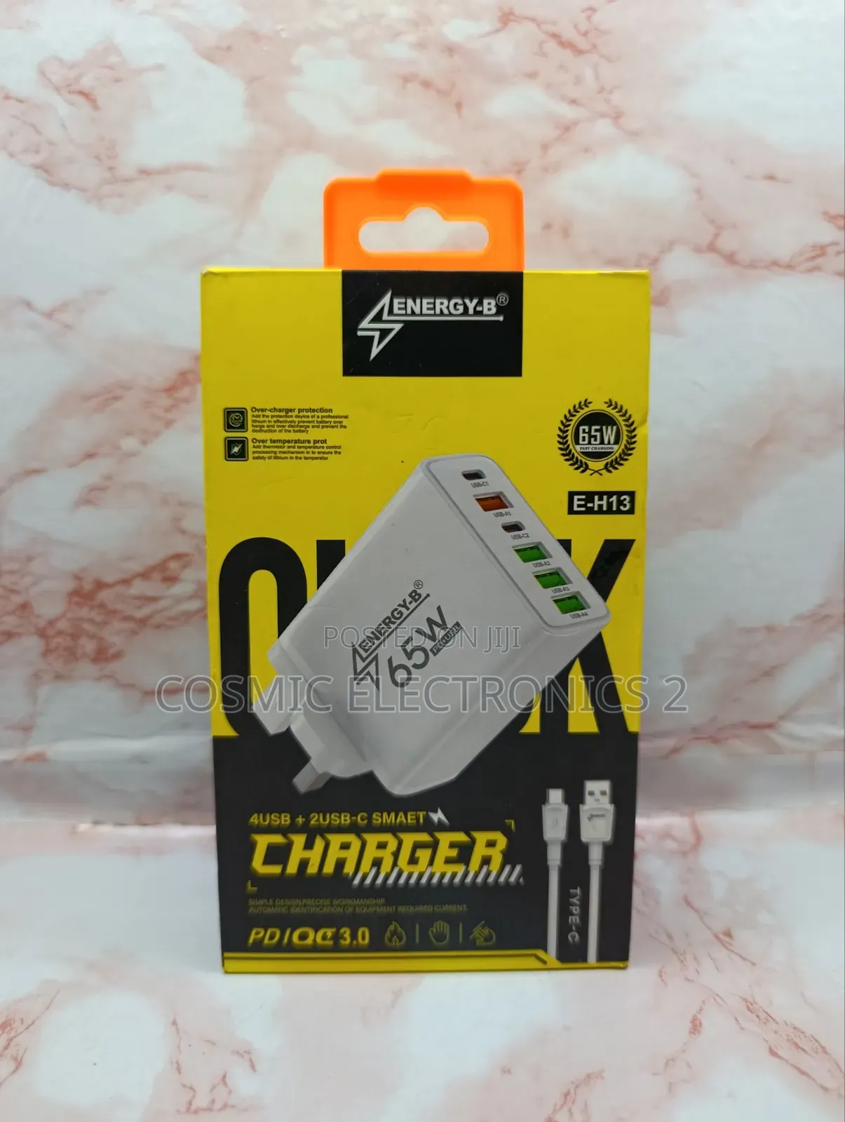 ENERGY-B E-H13 65W Fast Charger – 6-Port USB-A and USB-C Adapter