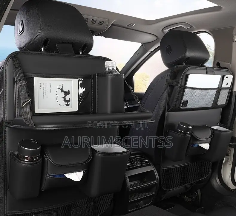 Car Backseat Organizer Leather With Foldable Tray
