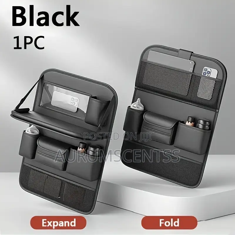 Car Backseat Organizer Leather With Foldable Tray