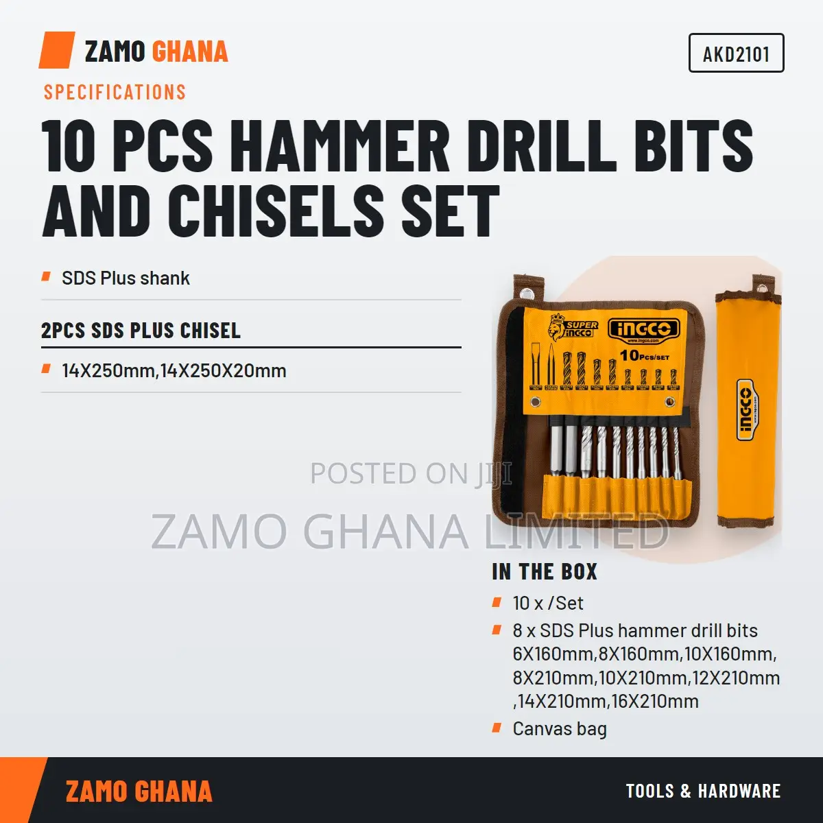 10 PCS Hammer Drill Bits and Chisels Set - Akd2101