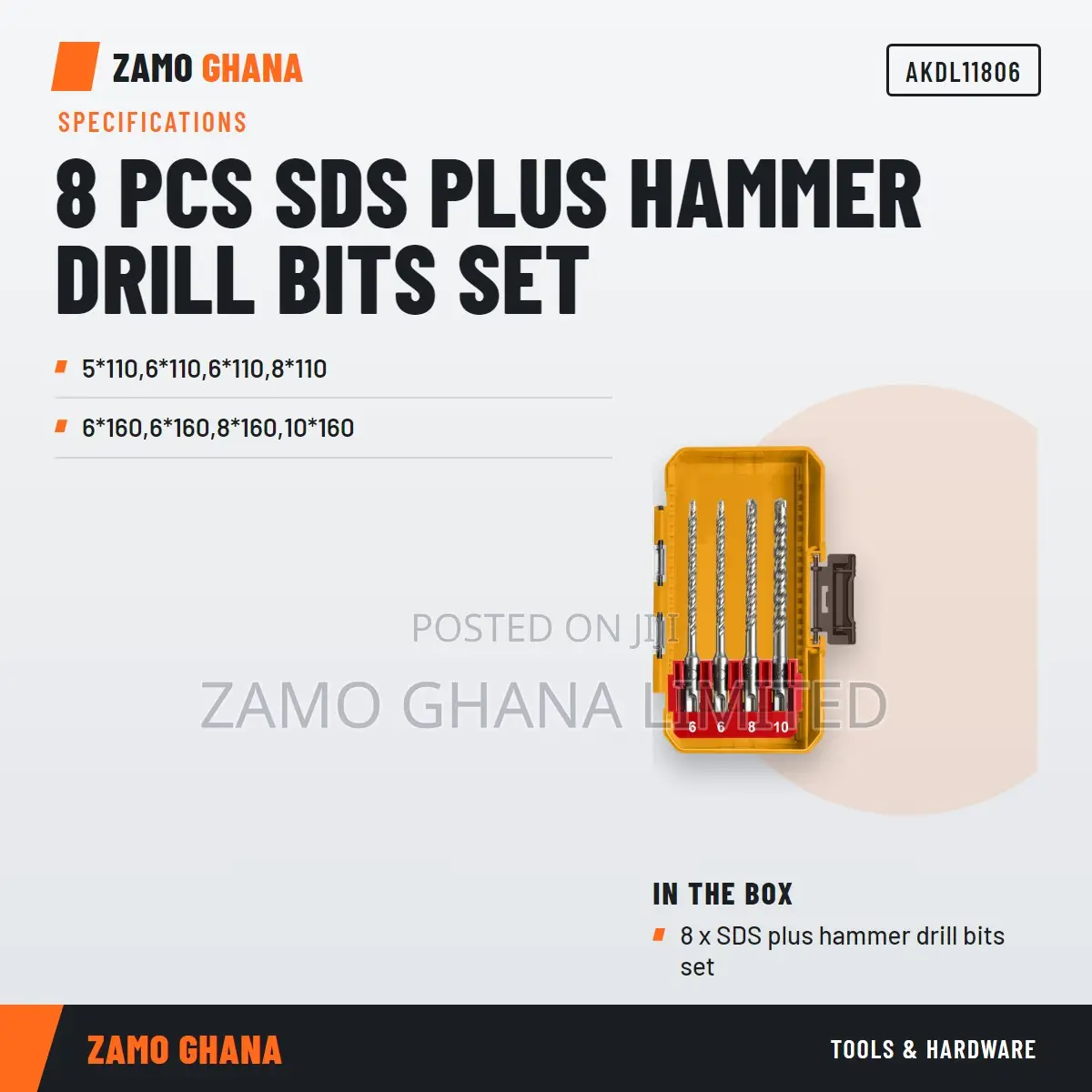 8 PCS SDS Plus Hammer Drill Bits Set - Akdl11806