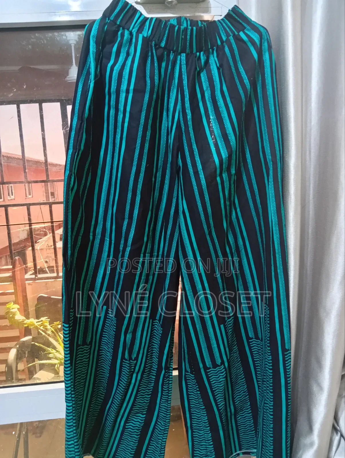 Teal & Black African Print Palazzo Trousers – Women High Waist Pants