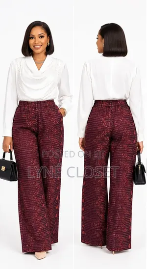 Burgundy Patterned Palazzo Trousers
