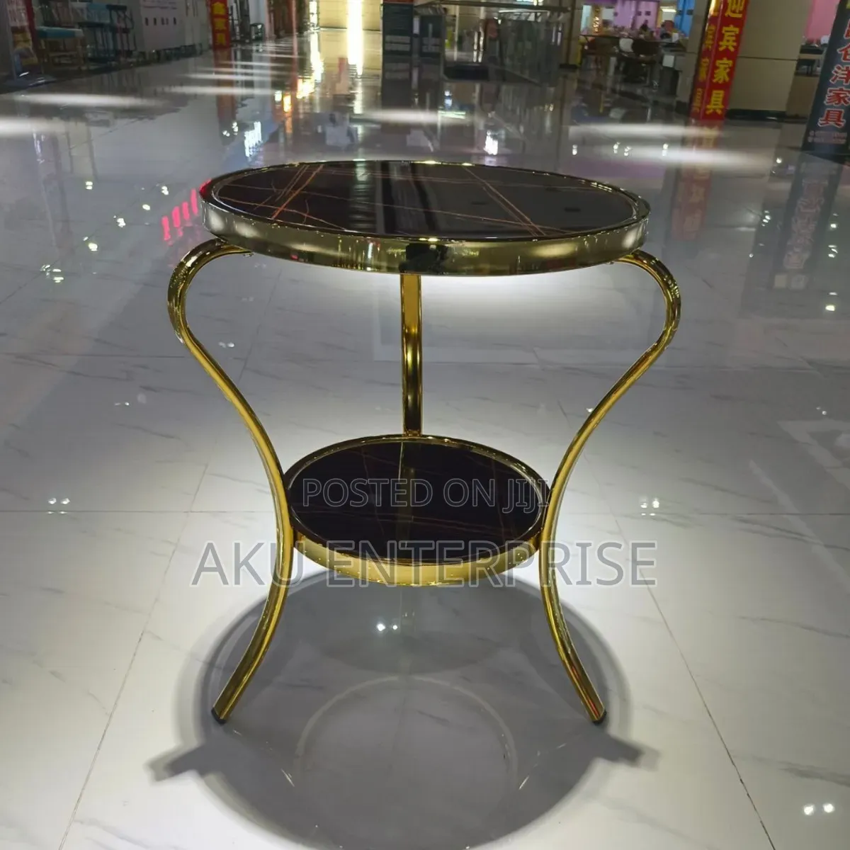 Modern Gold Round Glass Coffee Table, Centre Table